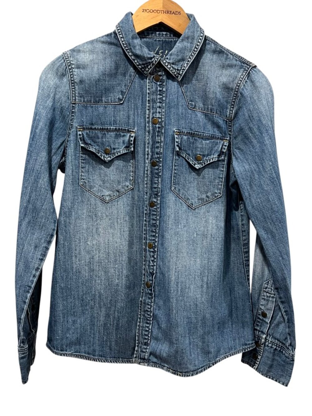 Madewell Western Denim Snap Front Shirt, Med Blue, Medium - Picture 3 of 8